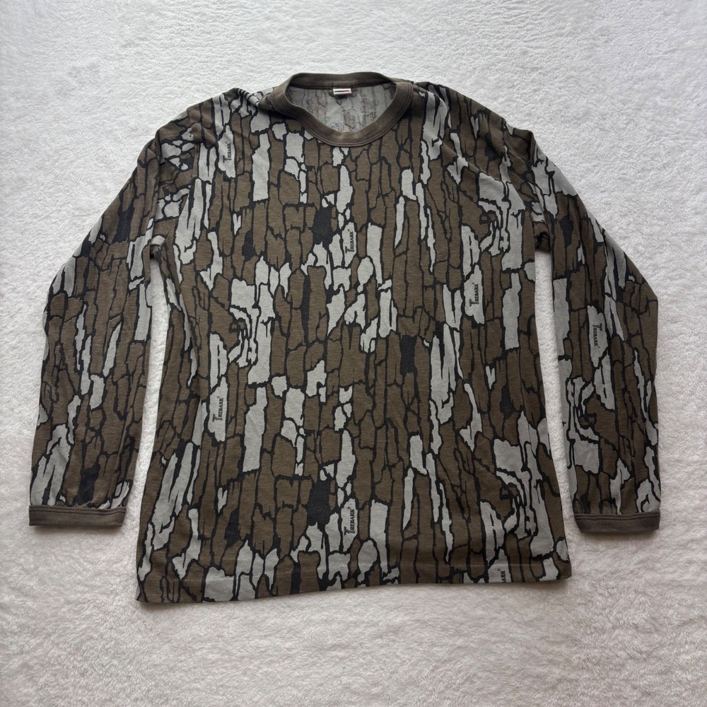Vintage Trebark Camo Long Sleeve Shirt Mens XL Made in USA Tree Bark Hunting Tee